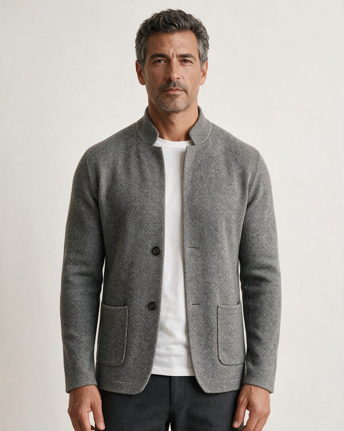 Ashby men's knit blazer in Gray, front view