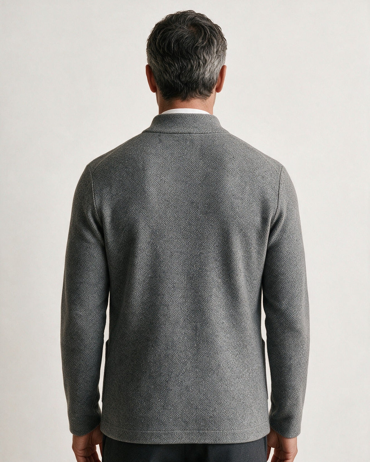 Ashby men's knit blazer in Gray, back view