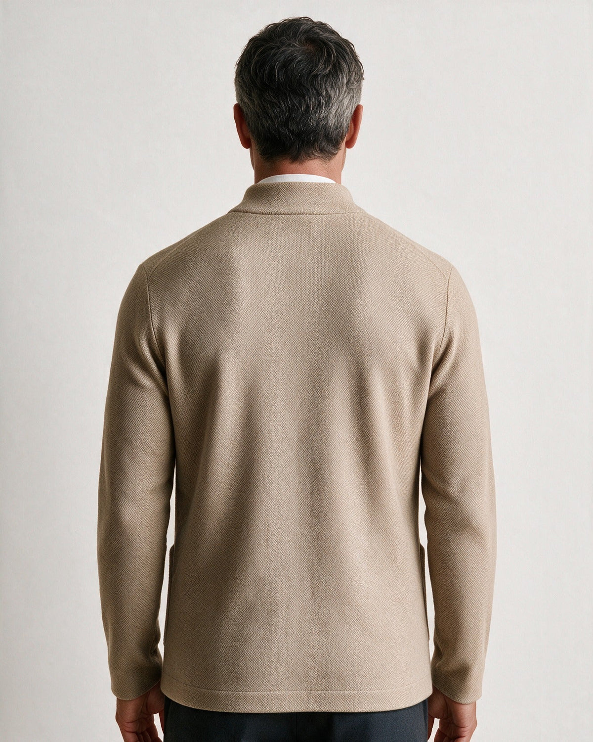 Ashby men's knit blazer in Beige, back view