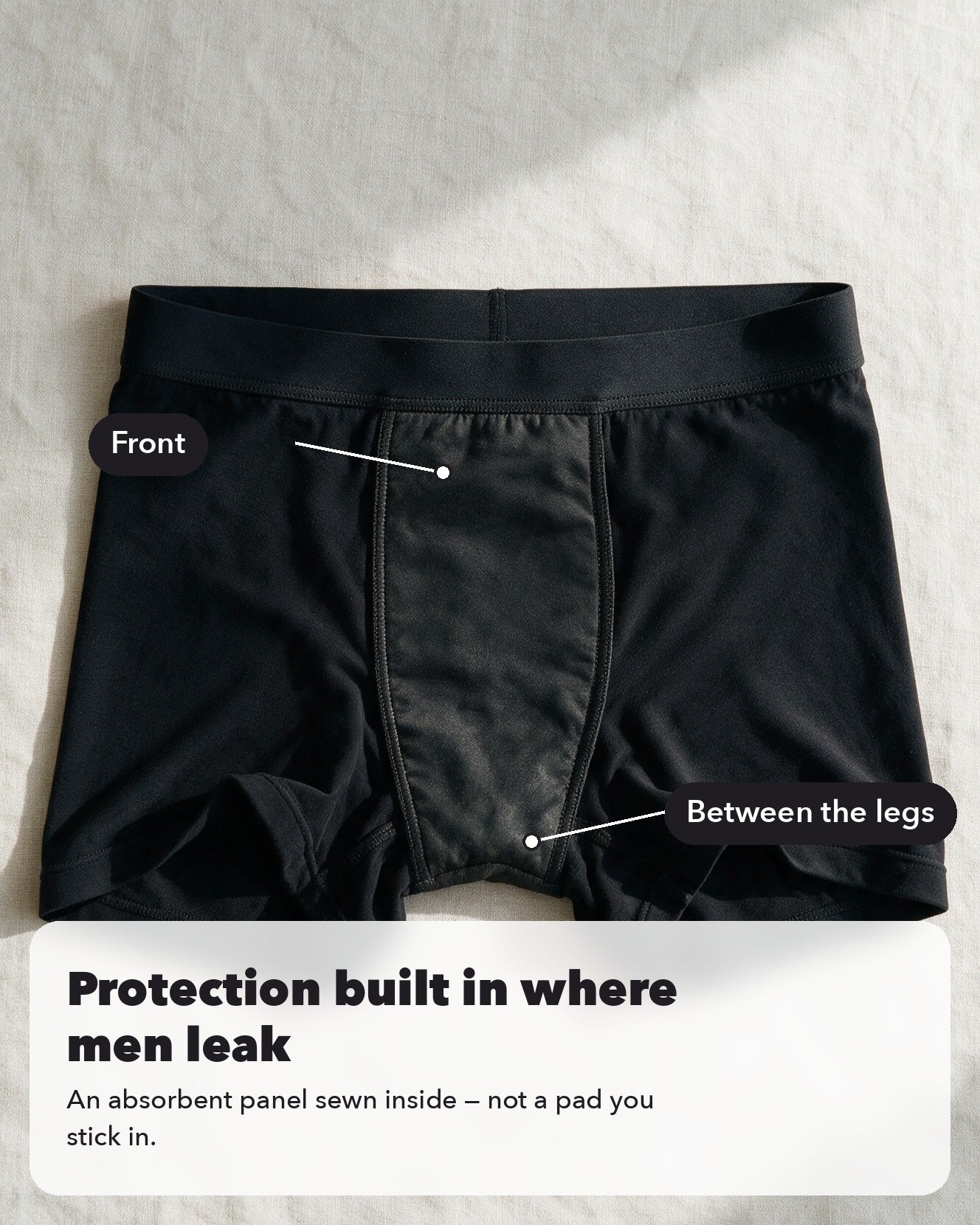 1. The protection is sewn in — exactly where men leak