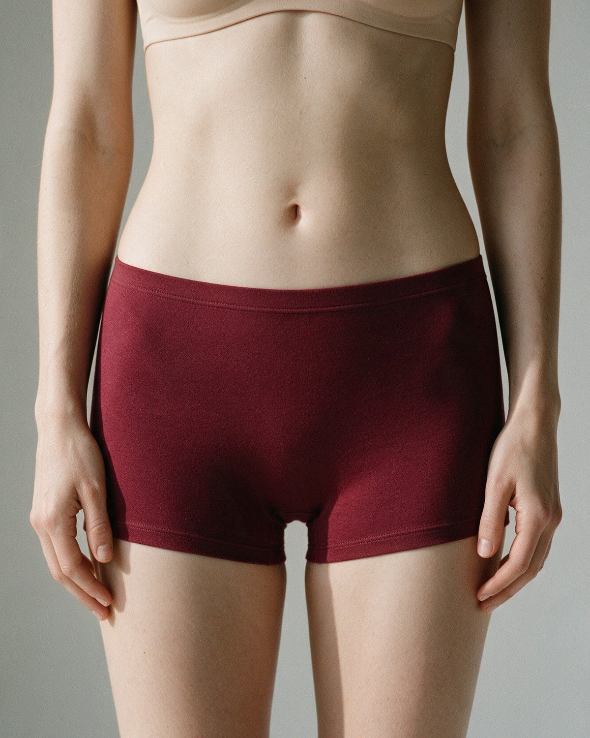 Elodie women's bamboo boyshort in Cherry, front view