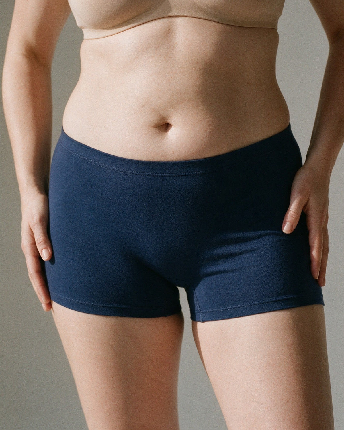 Elodie women's bamboo boyshort in Navy, front view
