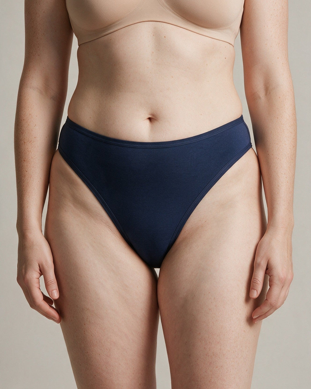 Elodie women's bamboo thong in Navy, front view