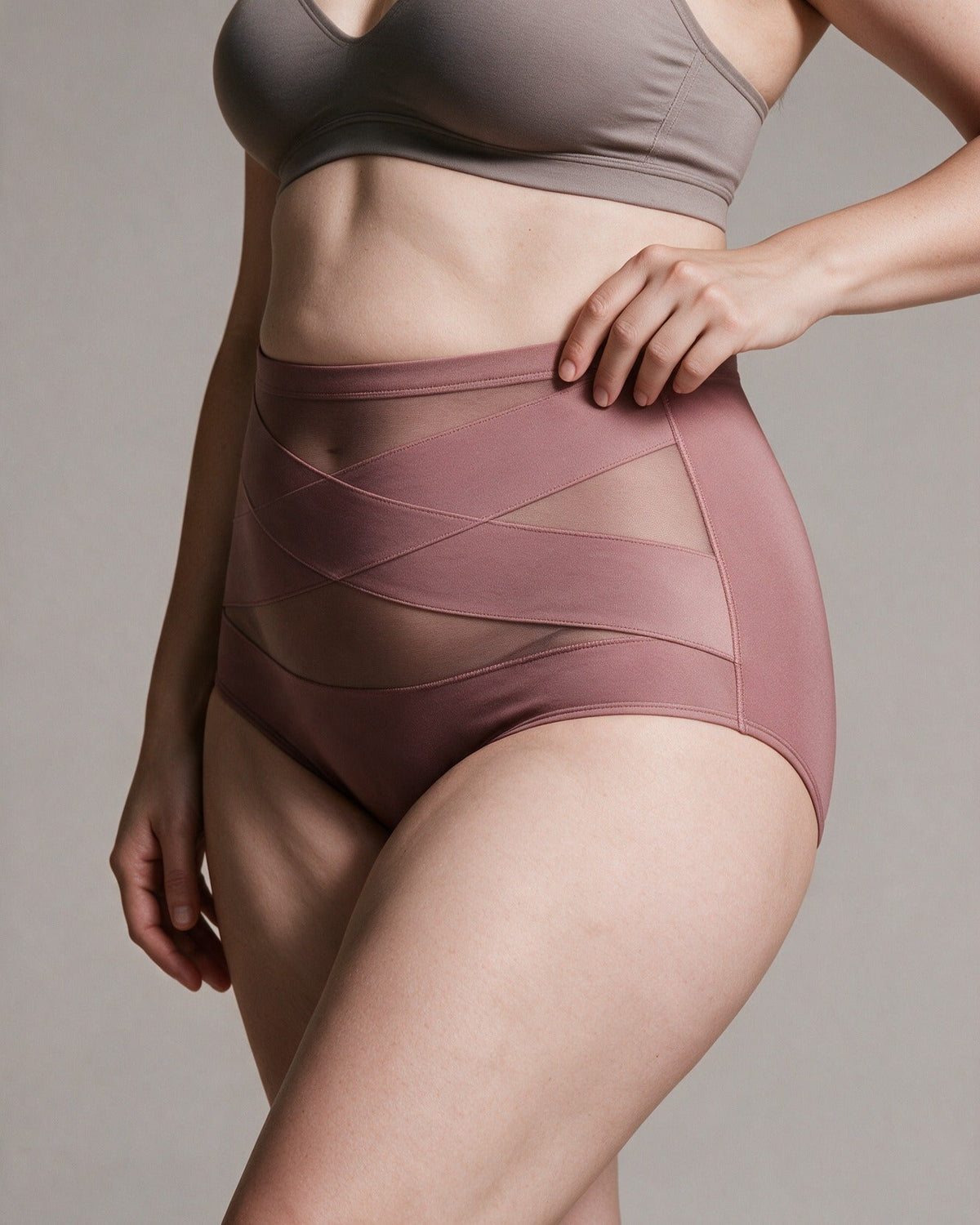 Haven Postpartum Support Brief in Dusty Rose, three-quarter view
