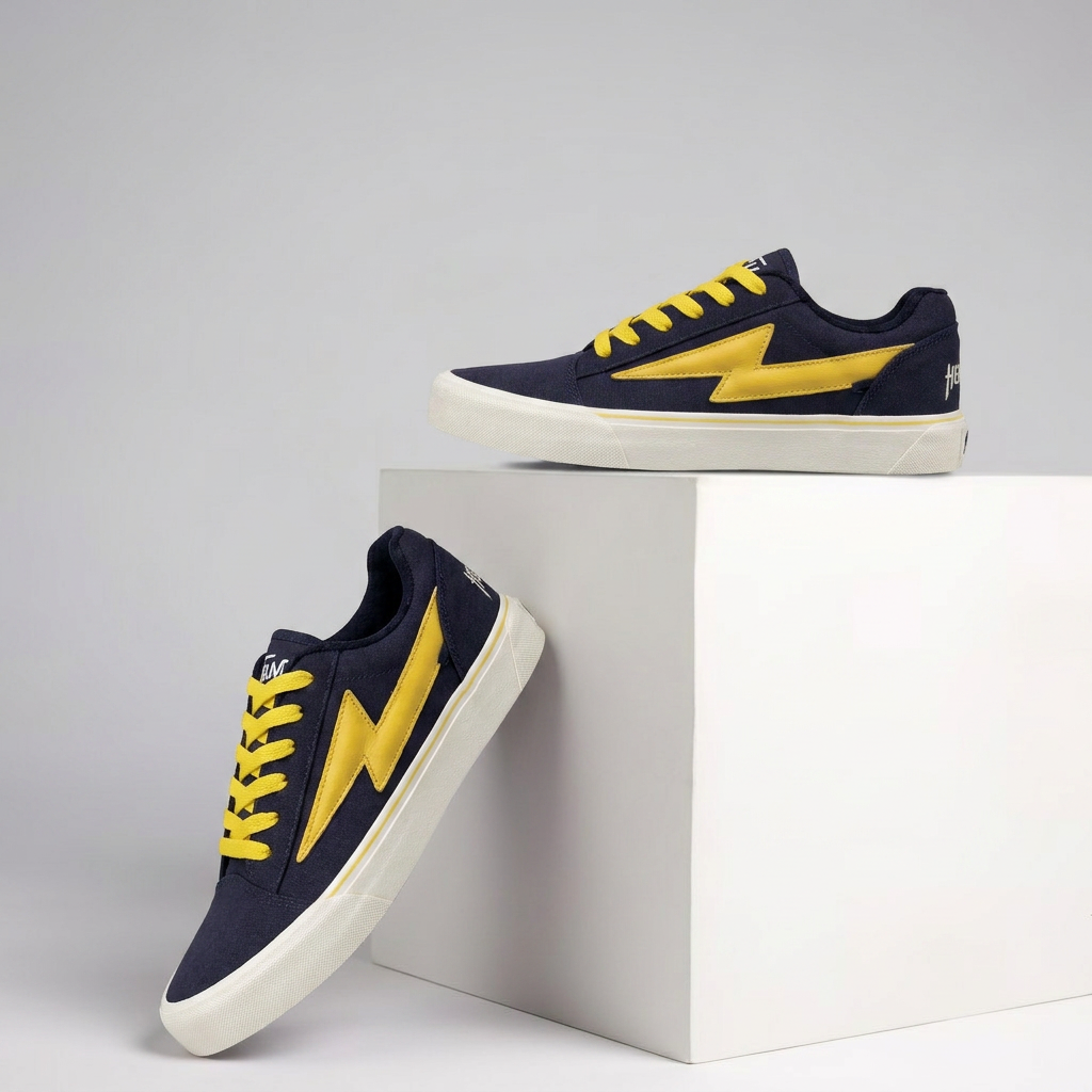 Steady Low-Top Canvas Sneaker with Platform Sole - Navy / Yellow