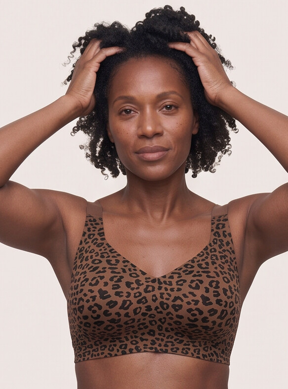 Keld V-Neck Wireless Bra - Leopard Print Brown/Black