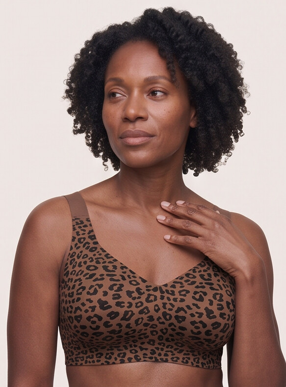 Keld V-Neck Wireless Bra - Leopard Print Brown/Black