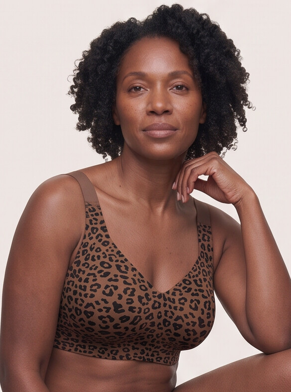 Keld V-Neck Wireless Bra - Leopard Print Brown/Black