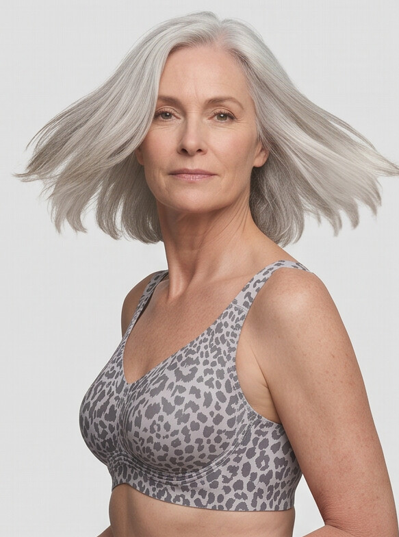 Keld V-Neck Wireless Bra - Leopard Print Gray/White