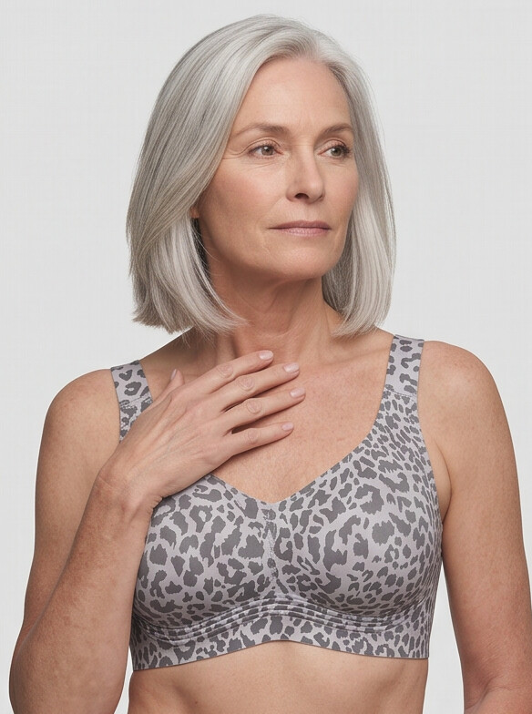 Keld V-Neck Wireless Bra - Leopard Print Gray/White
