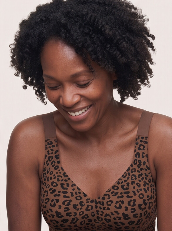 Keld V-Neck Wireless Bra - Leopard Print Brown/Black