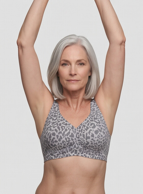 Keld V-Neck Wireless Bra - Leopard Print Gray/White