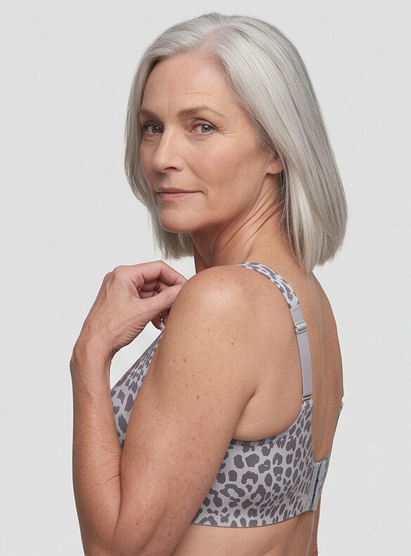 Keld V-Neck Wireless Bra - Leopard Print Gray/White