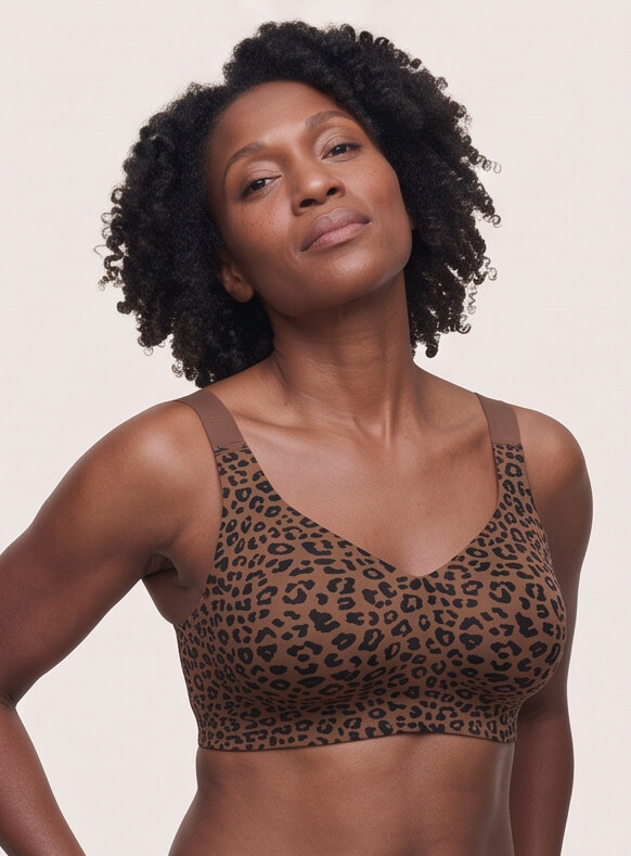 Keld V-Neck Wireless Bra - Leopard Print Brown/Black