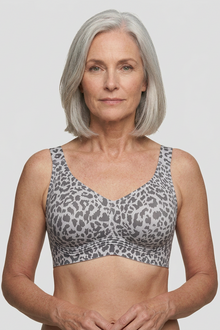Keld V-Neck Wireless Bra - Leopard Print Gray/White