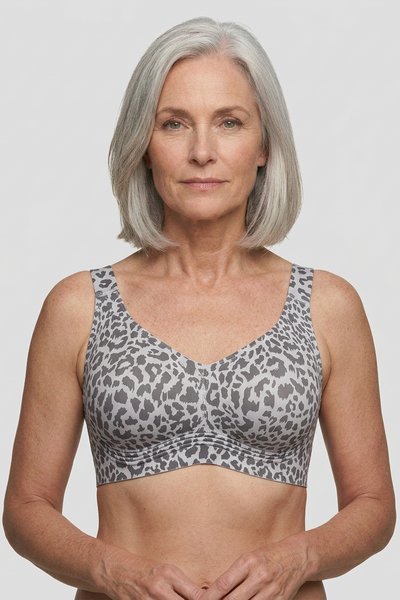 Keld V-Neck Wireless Bra - Leopard Print Gray/White
