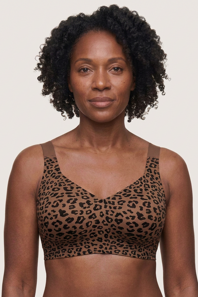 Keld V-Neck Wireless Bra - Leopard Print Brown/Black