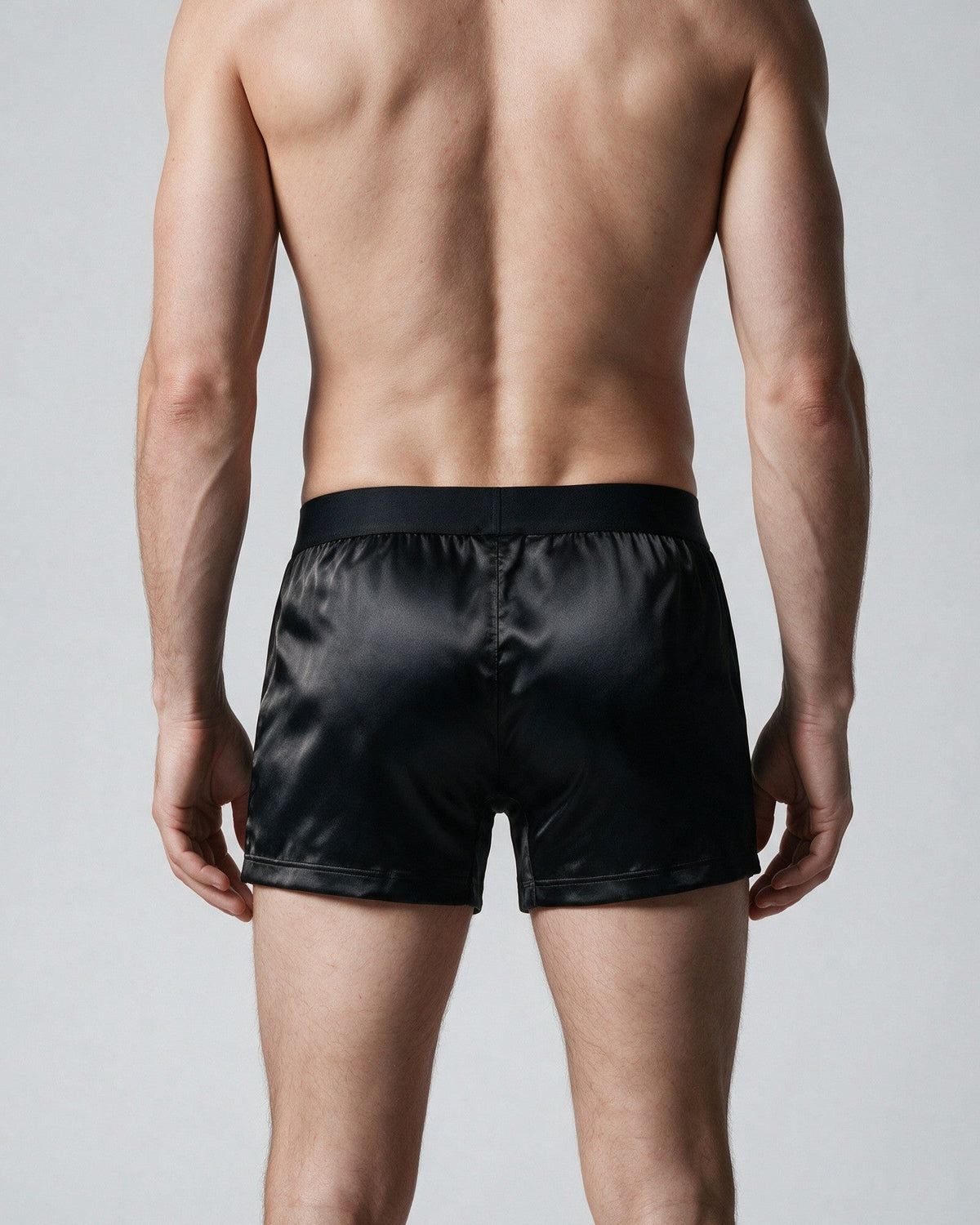 Mayfair men's silk-blend boxer in Black, back view