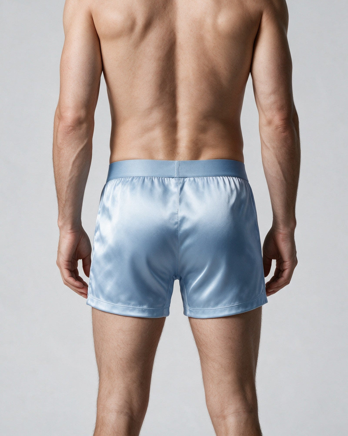 Mayfair men's silk-blend boxer in Light Blue, back view