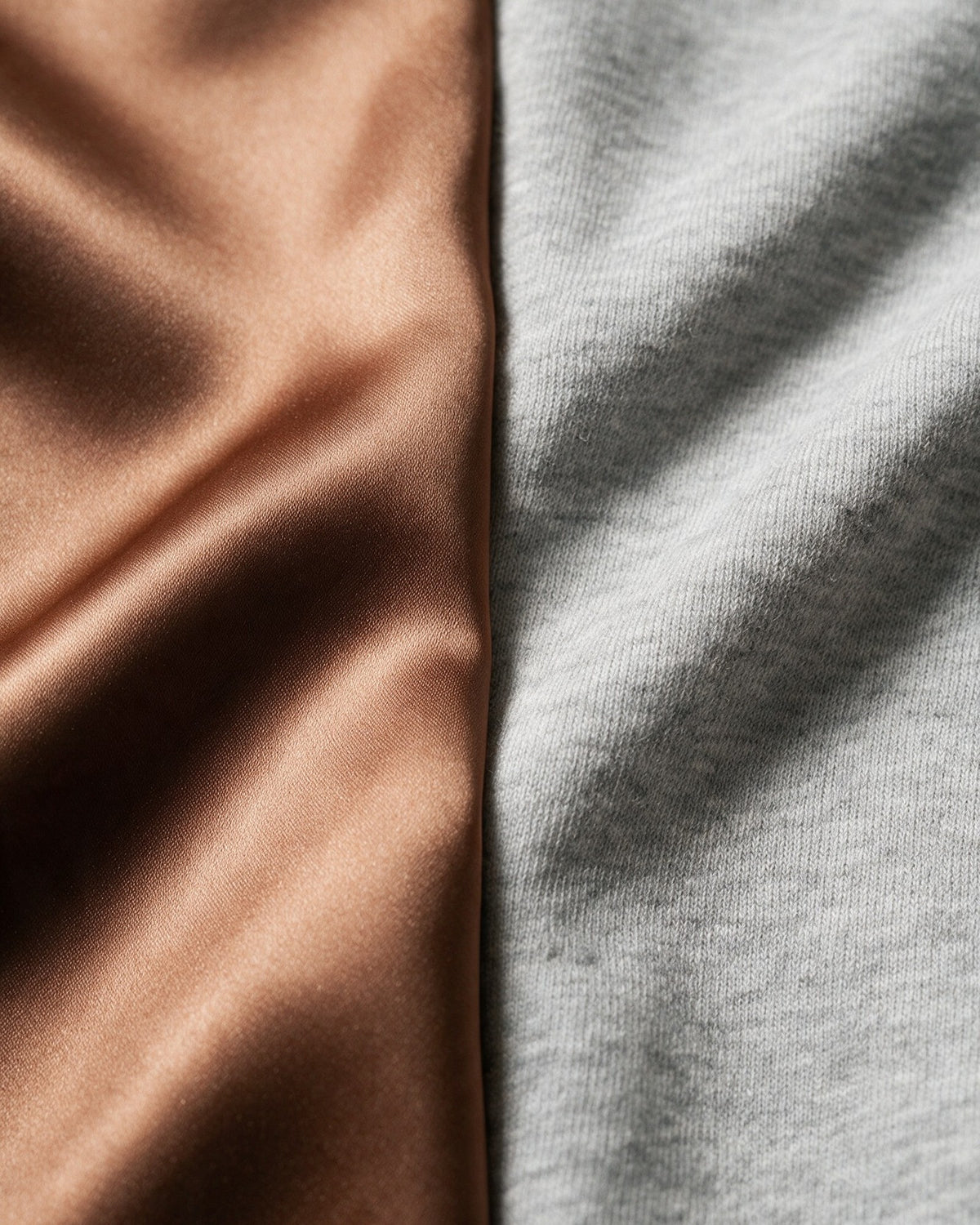 Mayfair silk-blend satin next to an ordinary cotton jersey, same light
