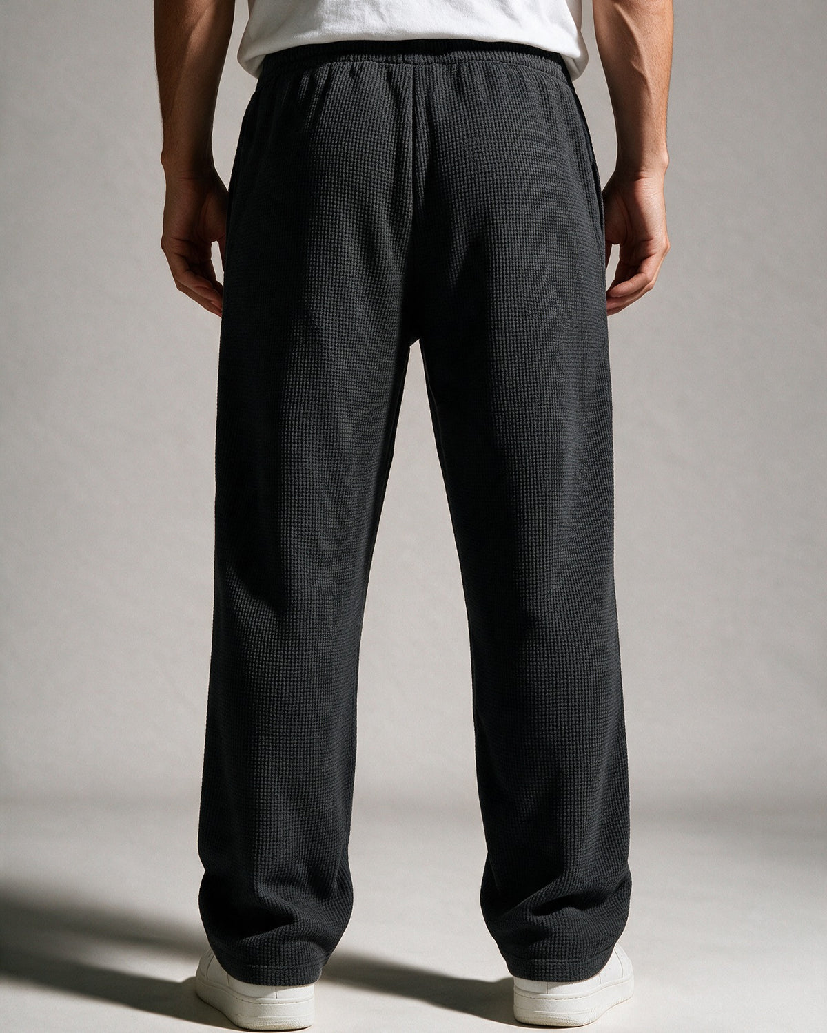 Softloom waffle pants in Black, back view