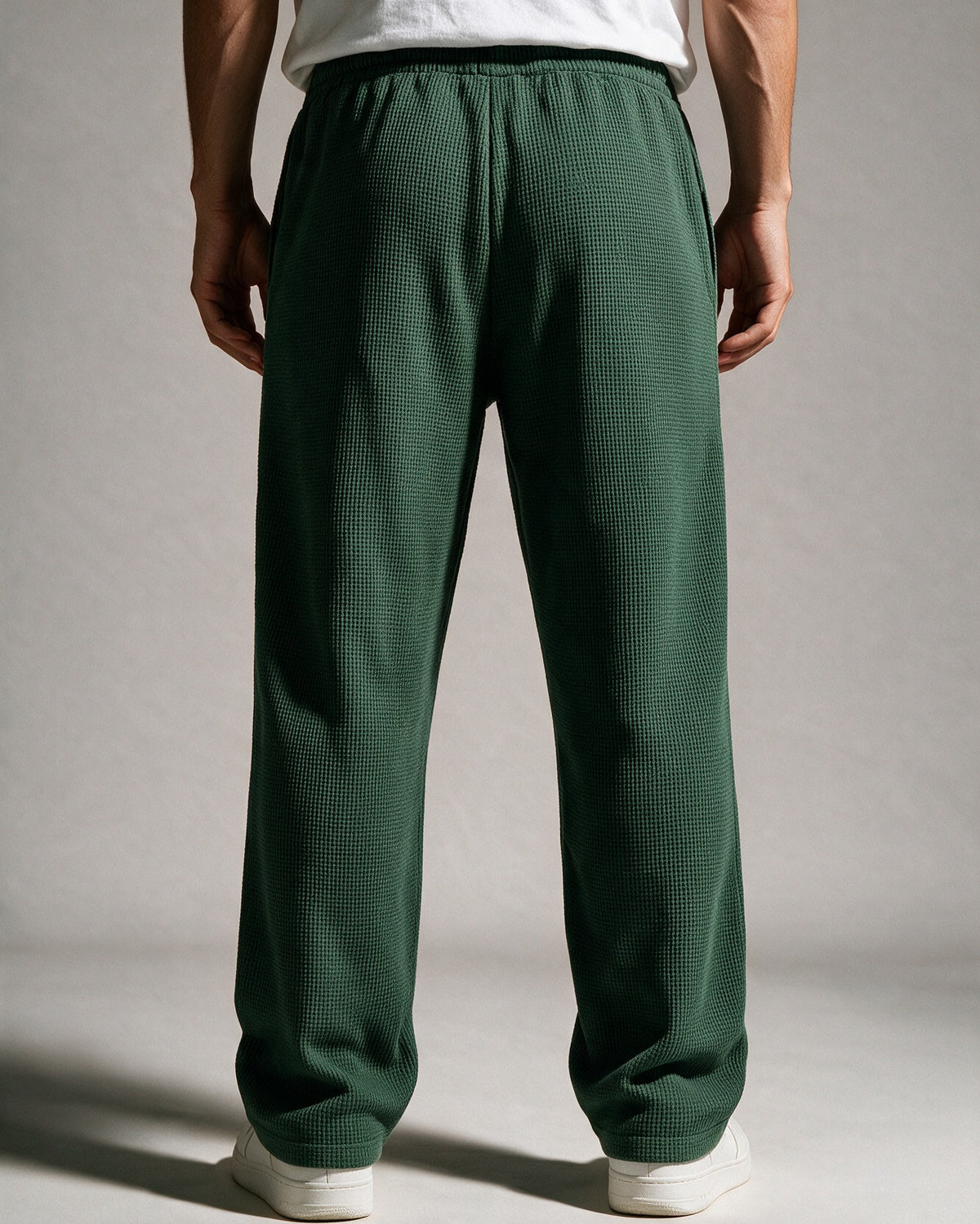 Softloom waffle pants in Dark Green, back view