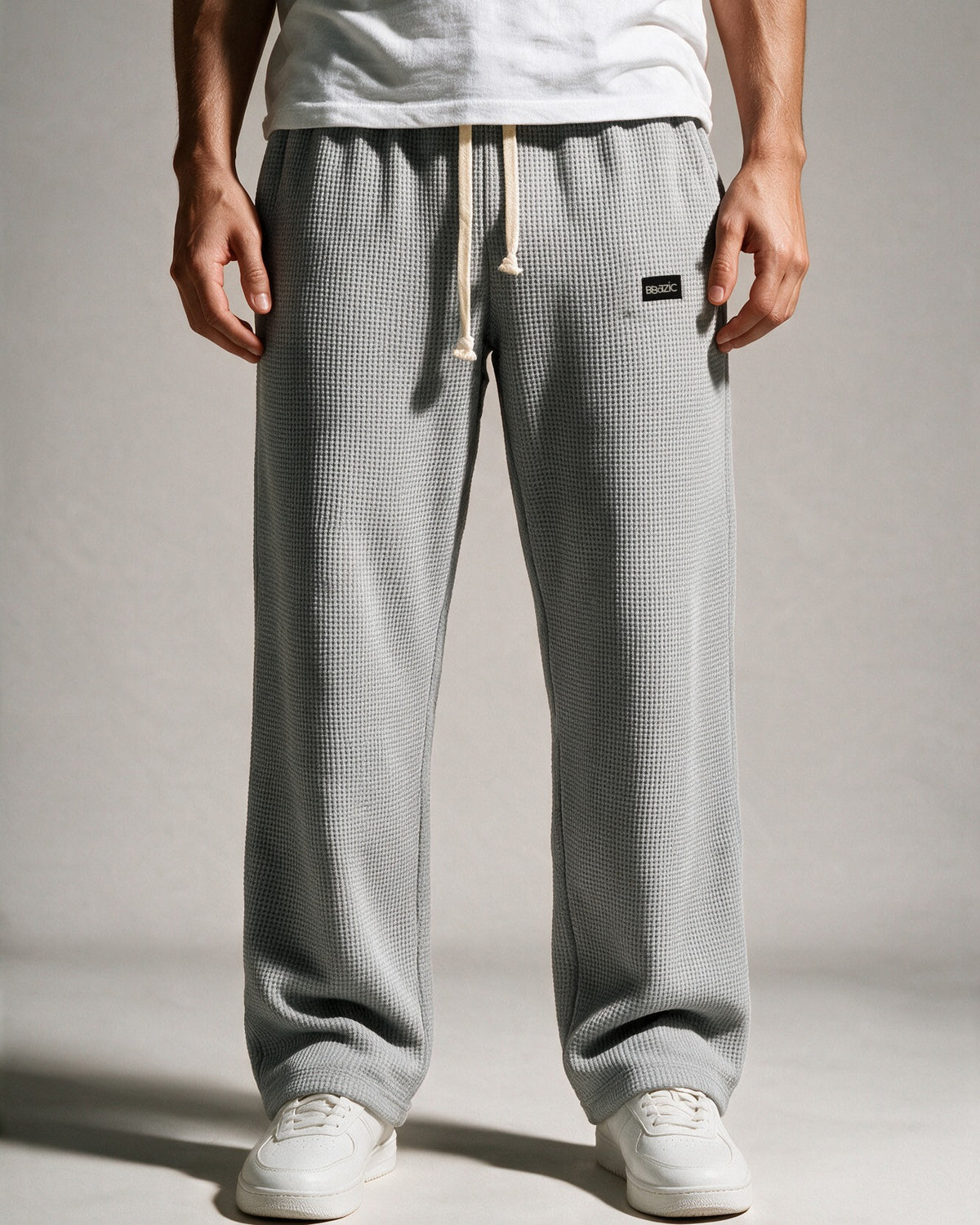Softloom waffle pants in Light Gray, front view